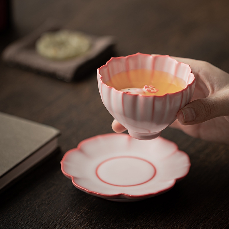 Bột thạch mỡ lợn Cốc cánh hoa Ru Kiln Cốc trà gốm sứ có thể mở được Cốc chủ nhân Cốc trà gia dụng Cốc đơn Cốc trà