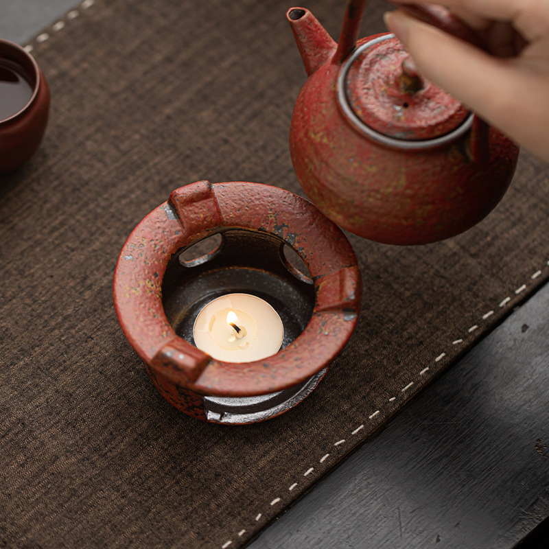 Ấm trà gốm mộc mạc cổ điển có đế sưởi bằng nến để sử dụng tại nhà và văn phòng