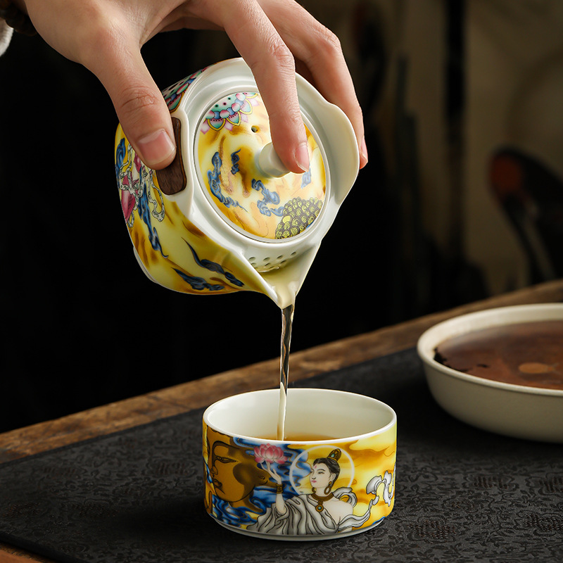 Gốm sứ Soda tráng men Đôn Hoàng Sifang Express Cup Bộ trà du lịch Bộ thiết bị uống trà di động ngoài trời tiện lợi