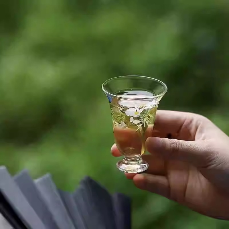 Cốc nhỏ thủy tinh borosilicate mùa xuân, Cốc trà thủy tinh chịu nhiệt thủ công, Bộ trà Kung Fu, cốc trà tươi ngon