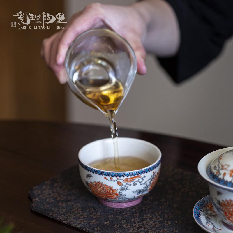 Đồ sứ gốm sứ cổ tinh khiết vẽ tay tách trà chén đơn cốc chủ nhân cốc tráng men màu Bộ trà Kung Fu gốm sứ Trung Quốc