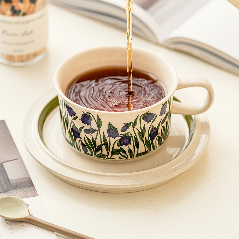 Cốc cà phê gốm sứ vẽ tay Thời Trung Cổ Bộ cốc và đĩa uống nước gia dụng tinh tế cao cấp Cốc Cốc Cốc Ăn Sáng có đĩa