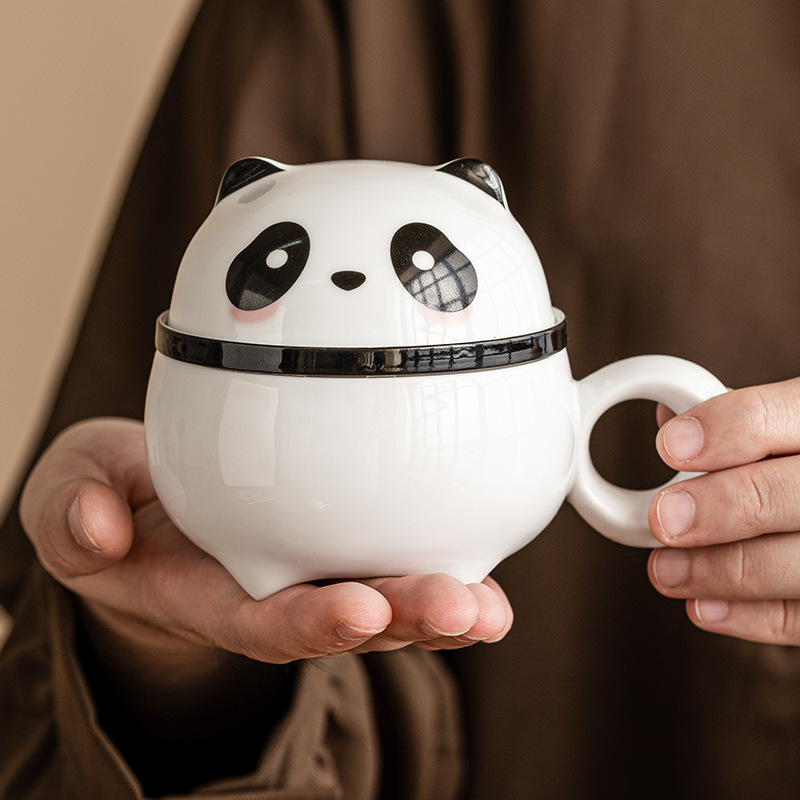 Cốc văn phòng gấu trúc dễ thương, cốc có giá trị cao, cốc tách trà gốm sứ có nắp, cốc pha trà cá nhân