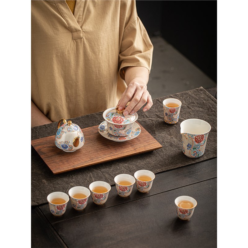 Ấm trà cloisonné bạc nguyên chất thủ công, bát trà ba tài năng bằng gốm sứ, cốc công bằng, bộ trà Kung Fu tinh tế, hộp quà