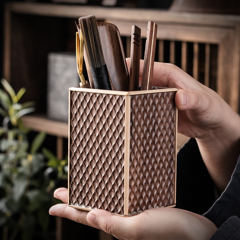 Bộ dụng cụ pha trà 6 quý ông Kung Fu trà đạo bằng Gỗ Óc Chó Bộ dụng cụ pha trà cao cấp chuyên nghiệp dao trà