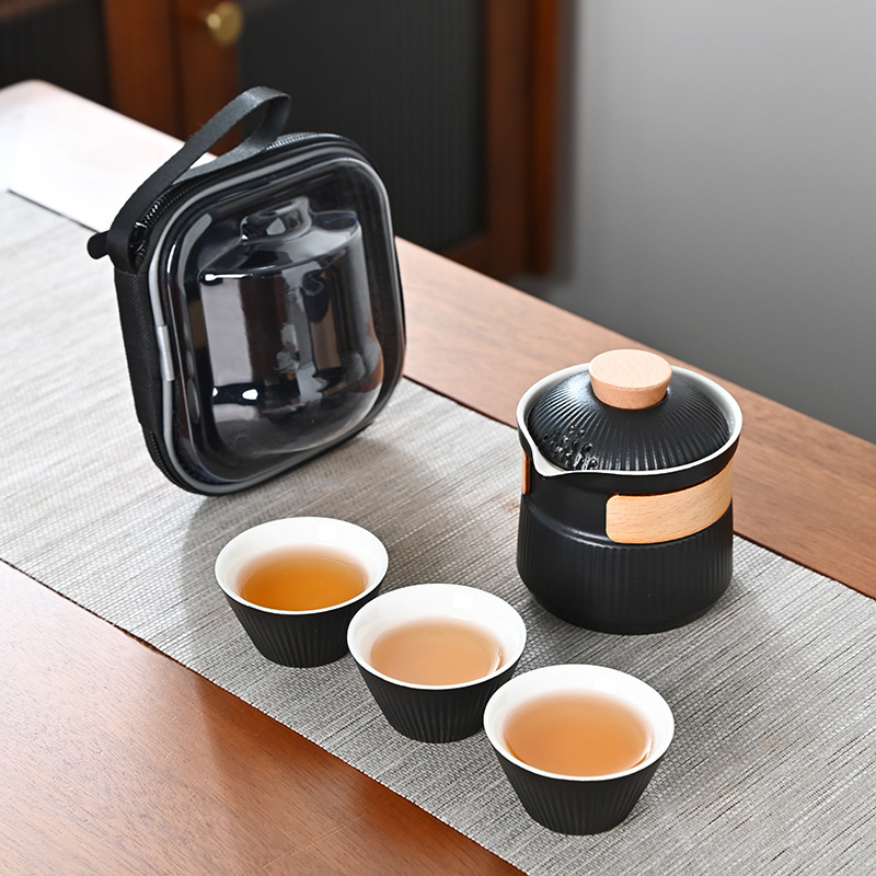 Bộ ấm trà du lịch Nhật Bản một ấm ba cốc tách trà gốm sứ ngoài trời cốc khách nhanh quà tặng doanh nghiệp biểu tượng lưu niệm