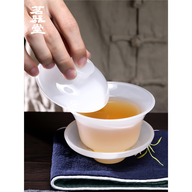 Bát có nắp sứ ngọc bích loại băng bát pha trà tam tài cốc trà ngọc bích cỡ lớn thủy tinh gốm sứ dụng cụ trà Kung Fu thủy tinh gia dụng