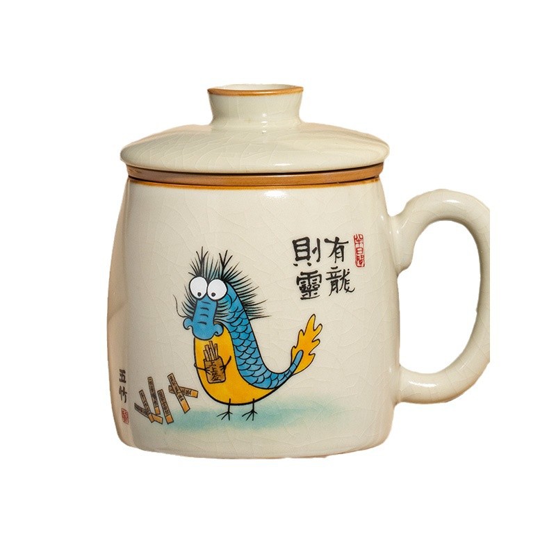 Cốc pha trà Youlong Zeling ở Ru Kiln Cốc nước văn phòng Cốc chuyên dụng cá nhân có nắp Cốc lọc