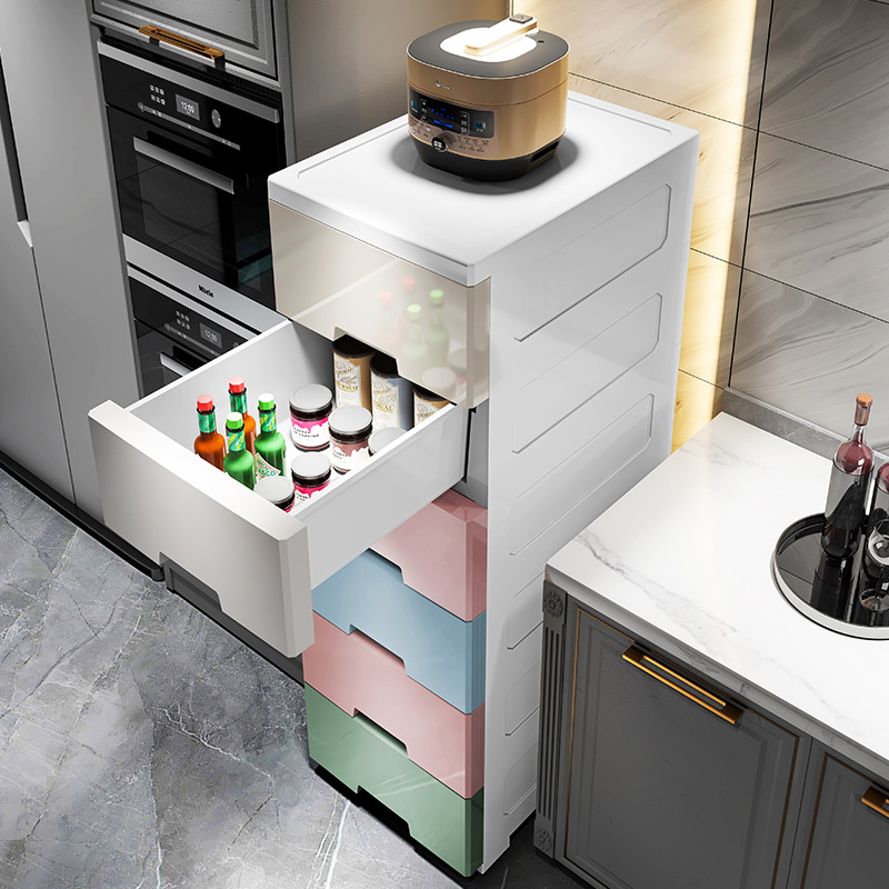 Tủ lưu trữ khe hở 20-30cm Tủ đựng đồ nhựa kiểu ngăn kéo Tủ hoàn thiện nhà bếp Tủ phòng tắm Tủ hẹp màu trơn