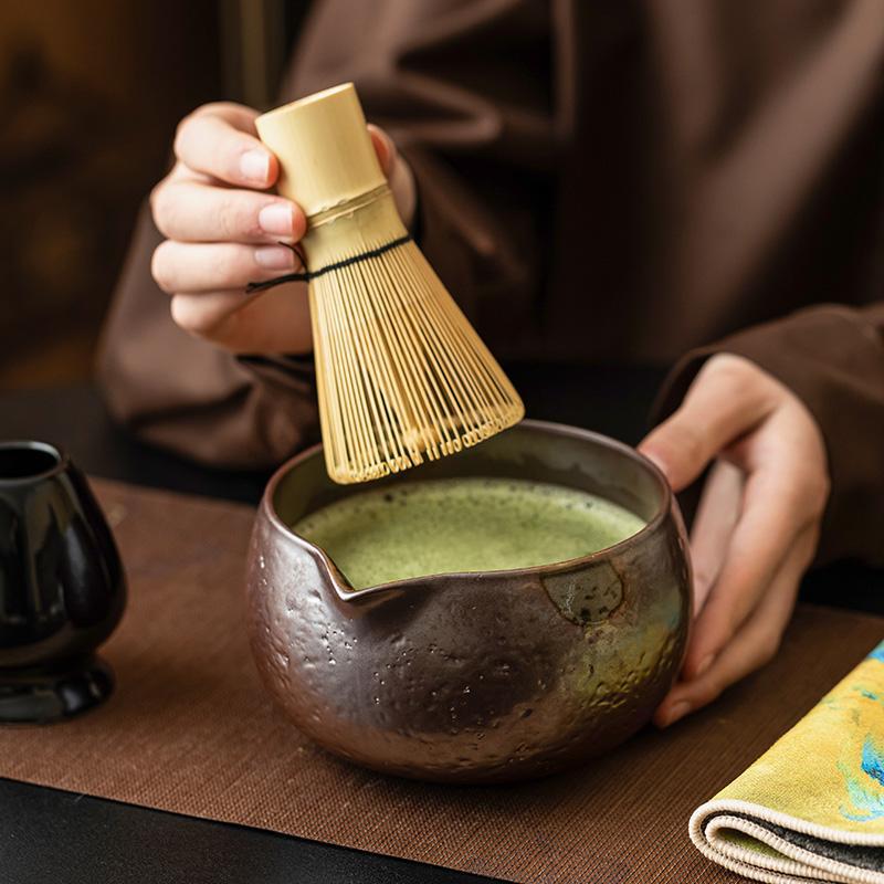 Bộ bát matcha màu nâu gốm cổ, phụ kiện dụng cụ trà, bình trà Baibenli, bát trà đứng, pha trà kiểu Nhật gia dụng