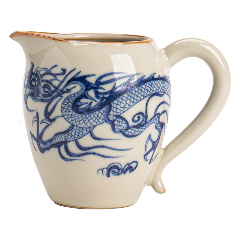 Cốc công bằng hình rồng màu xanh và trắng của Ru Kiln Cốc trà sứ Ru màu be Bộ trà Kung Fu gia dụng Dụng cụ tách trà
