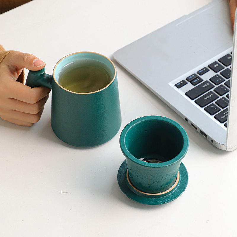 Cốc pha trà tách nước uống cốc sứ Nam Nữ dung tích lớn Cốc văn phòng cốc trà lọc có nắp