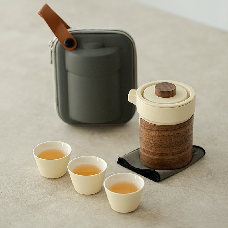 Bộ trà du lịch một bình ba cốc đơn giản Chupu, cốc khách nhanh cầm tay ngoài trời, cốc nước pha trà gốm sứ, quà lưu niệm doanh nghiệp
