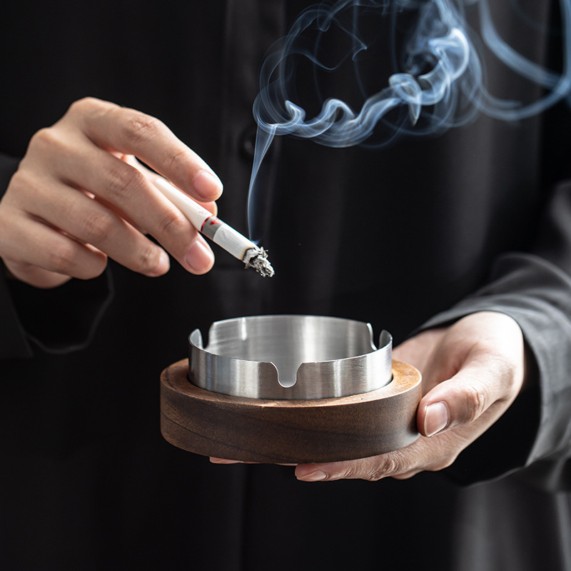 Gạt tàn Gỗ Óc Chó cá tính sáng tạo Bàn cà phê phòng khách văn phòng cỡ nhỏ có nắp trang trí gạt tàn chống bay