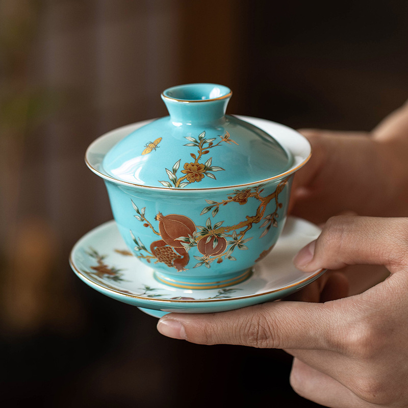 Bát có nắp tam tài bằng sứ gốm sứ gốm sứ sứ trắng kiểu Trung Quốc bộ trà gốm sứ tinh xảo cốc trà