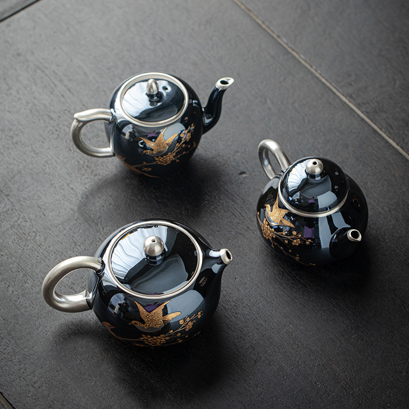 Da'antang bán buôn ấm Xishi lông mày ấm trà mạ bạc thủ công ấm trà Kung Fu tráng men ngọc trai hộp quà