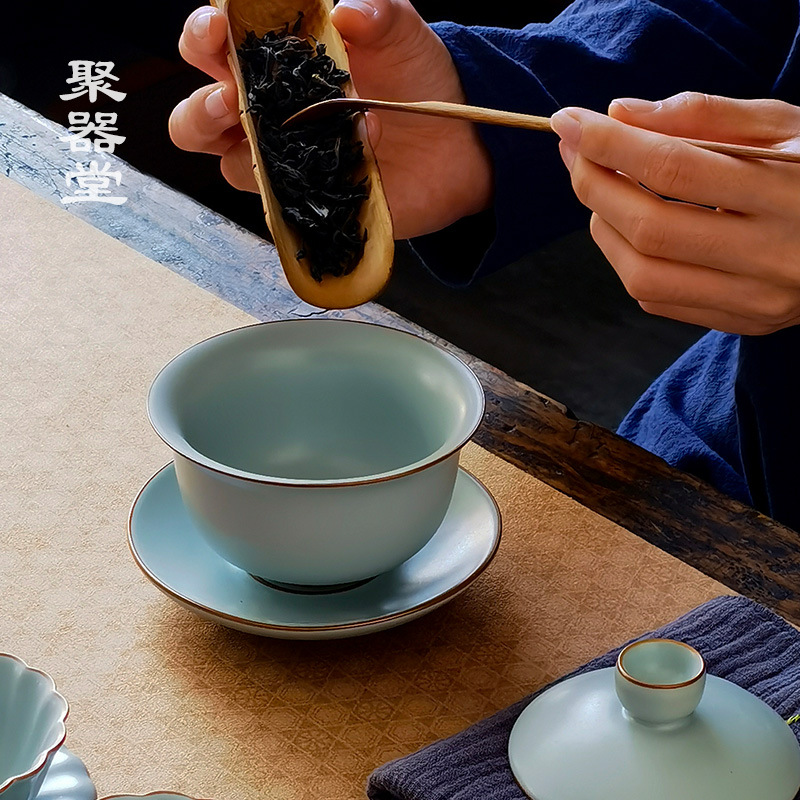 Juqitang Tianqingru lò có thể nâng mở bộ ấm trà Kung Fu bộ lớn bát có nắp gia dụng cốc trà ấm trà hộp quà