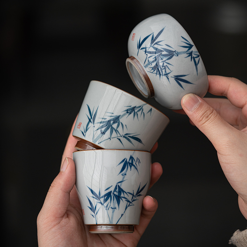 Cốc trà hoa văn vẽ tay màu men cốc chủ nhân gốm sứ Trung Quốc cốc trà nhỏ Kung Fu cổ điển cốc đơn gia dụng