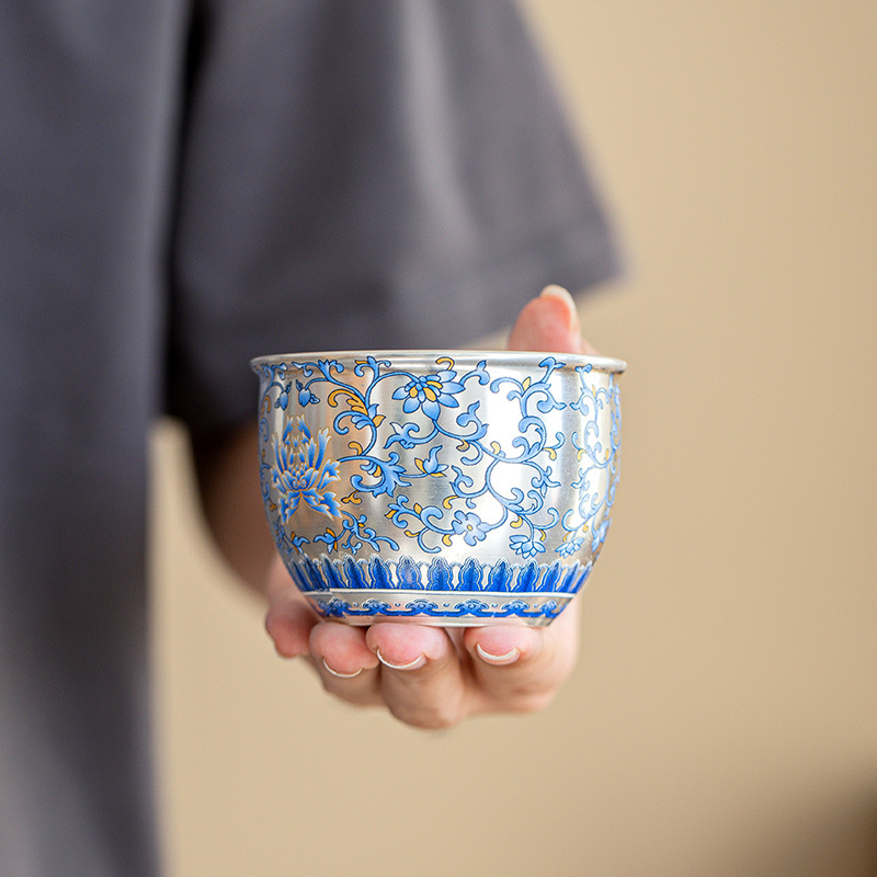 . Cốc chủ nhân mạ bạc hoa sen rối, cốc nước, cốc trà, cốc đơn đầu F cao, trà cao cấp sức chứa lớn chuyên dụng cá nhân