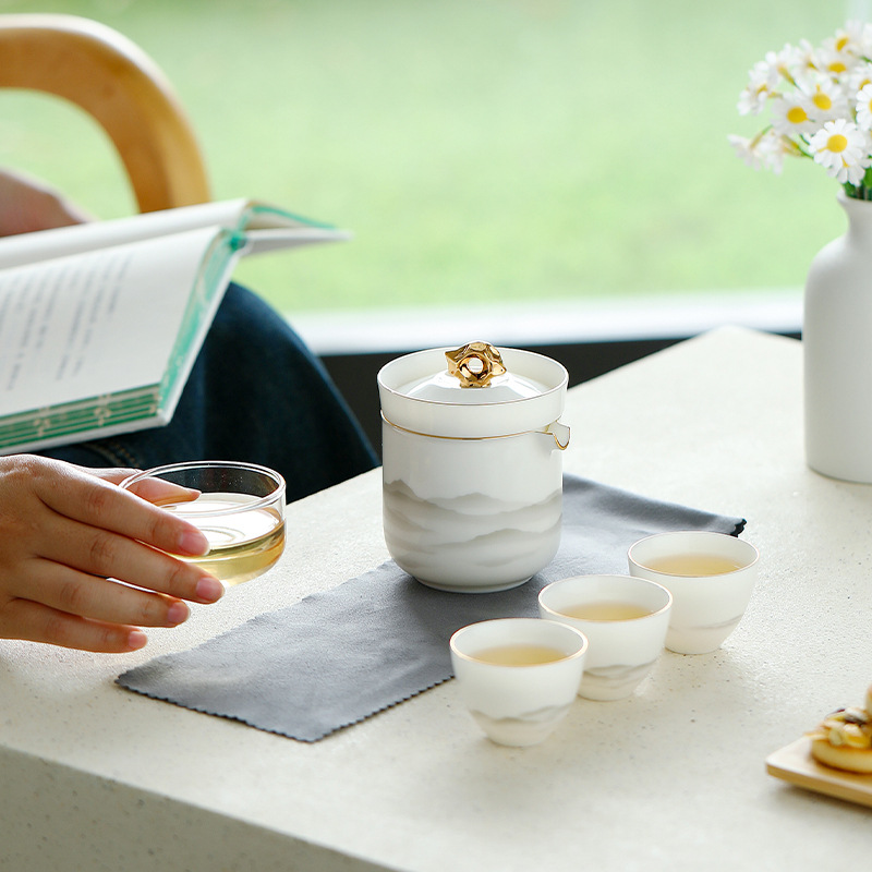 Yangzhi Yuyuanshan Kuaike Cup Bộ trà du lịch ngoài trời Bộ dụng cụ uống trà cắm trại tiện lợi một bình ba cốc