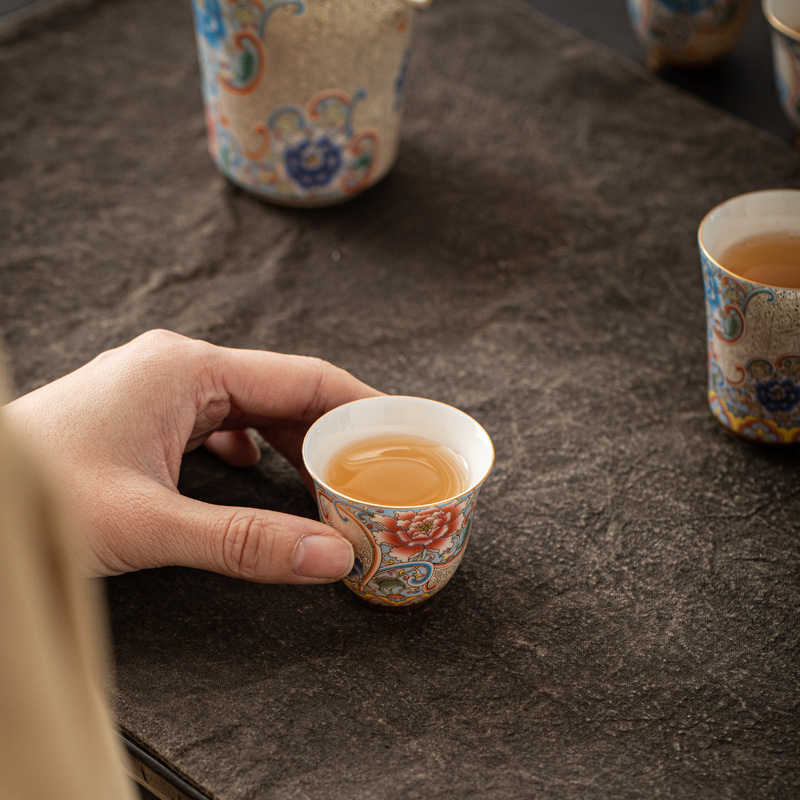 Cloisonné bạc thủ công cốc cá nhân nhỏ cốc trà mộc lan gốm sứ cốc đơn men màu cung điện cốc trà hộp giấy