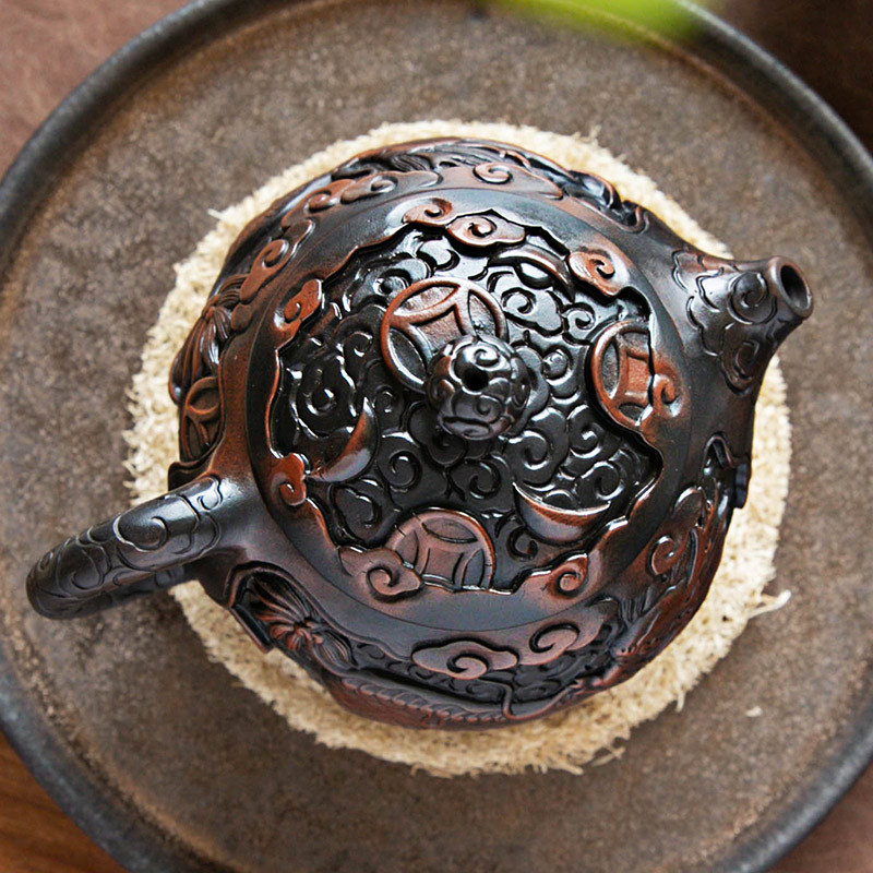 Bình sành tím Vân Nam Kirin Xi Shi chạm khắc thủ công bình pha trà Jianshui hoàn toàn bằng tay dụng cụ pha trà Kung Fu gia dụng