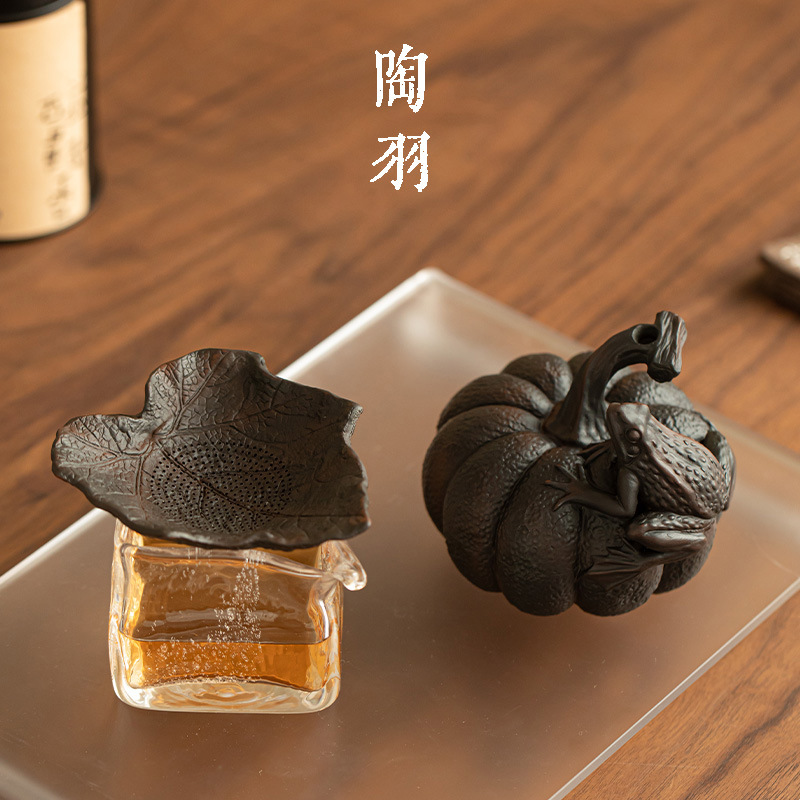 Dụng cụ lọc trà bí ngô gốm màu tím cao cấp mới tích hợp bộ lọc trà tách nước trà bộ lọc trà phụ kiện.