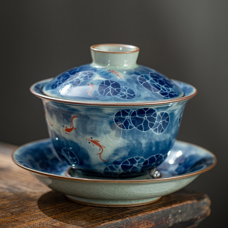 Bộ bát có nắp Sancai gốm sứ Jingdezhen Ailian Shuo Han Kiln Fu Handmade Bát trà Cốc trà một chiếc chống bỏng bán buôn