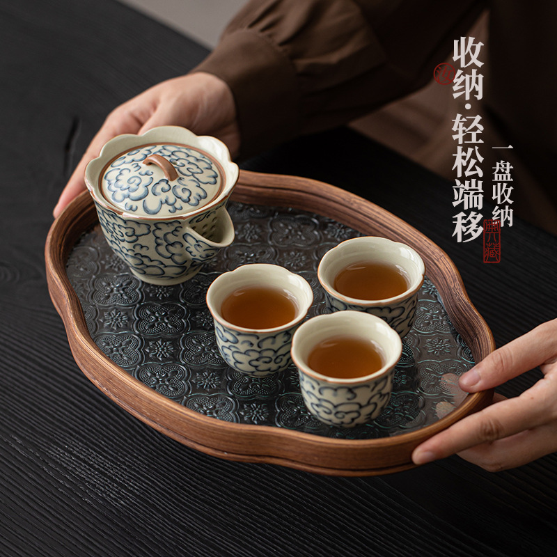 Bộ chén trà bát nắp đậy thứ hai ở lò Ru bát pha trà Kung Fu gia dụng không nóng ấm trà một người mẫu mới 2025