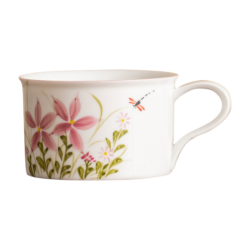 Cốc cà phê chuồn chuồn chuồn hoa cúc vẽ tay cốc gốm sứ cao cấp Trung Quốc cốc nước tinh tế cốc trà cà phê gia dụng văn phòng