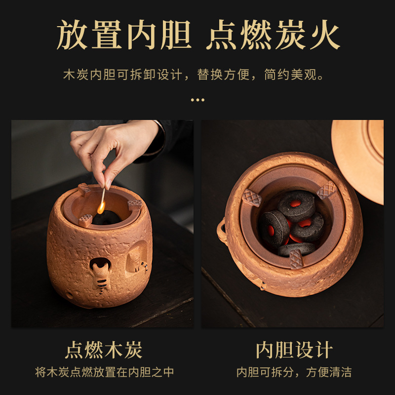 Lò đốt than Mèo Đường, bếp than, bếp lò, bếp nhỏ, nồi đất nung khô chịu nhiệt độ cao, Trọn bộ dụng cụ pha trà Kung Fu