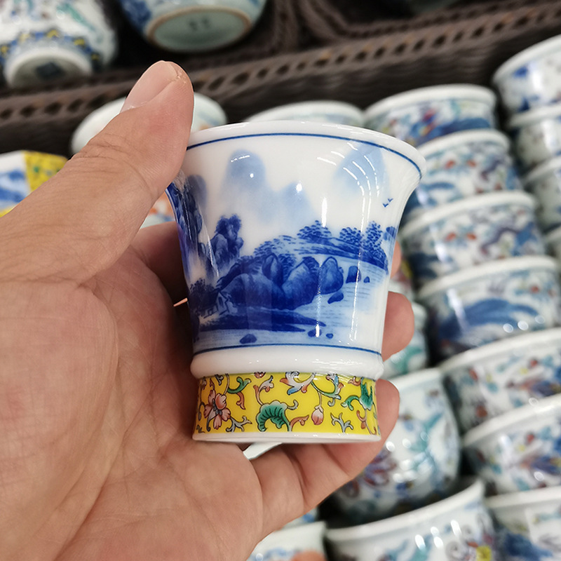 Gốm sứ Jingdezhen cao cấp màu xanh và trắng phong cảnh cốc chủ sở hữu cốc đơn bộ trà Kung Fu cốc trà cốc hương thơm cốc trà