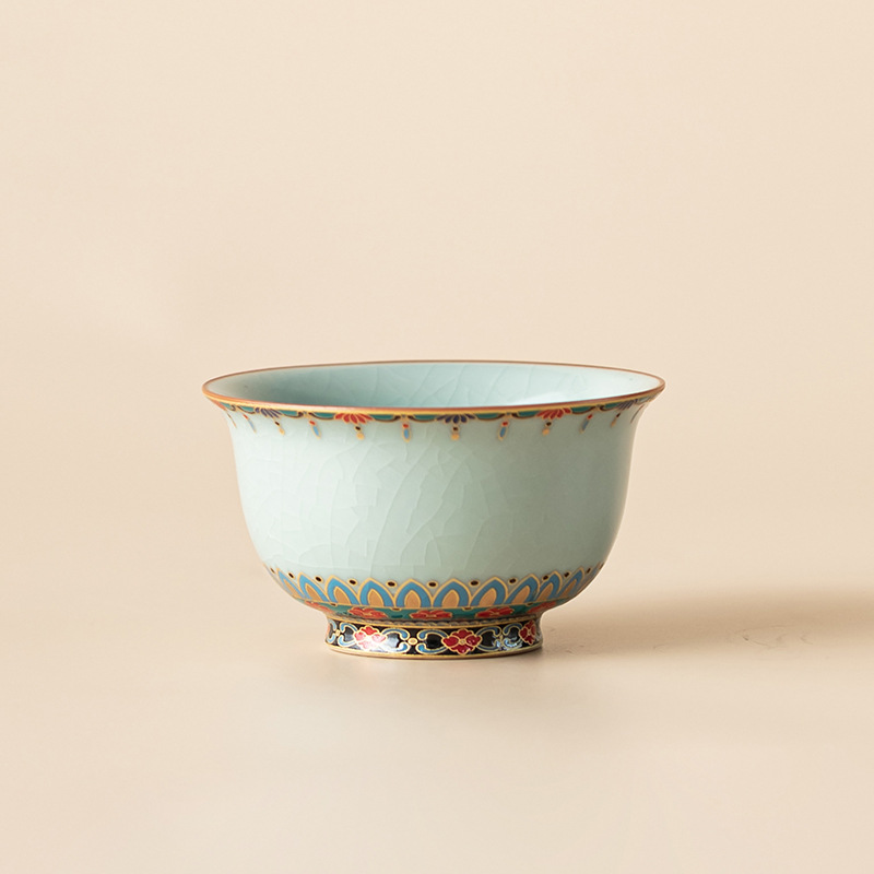 Ru Kiln Dunhuang Baoxianghua Handy Cup Chén trà gốm sứ văn hóa và sáng tạo có thể được cất giấu và nâng cao Bộ trà Kung Fu Chén trà