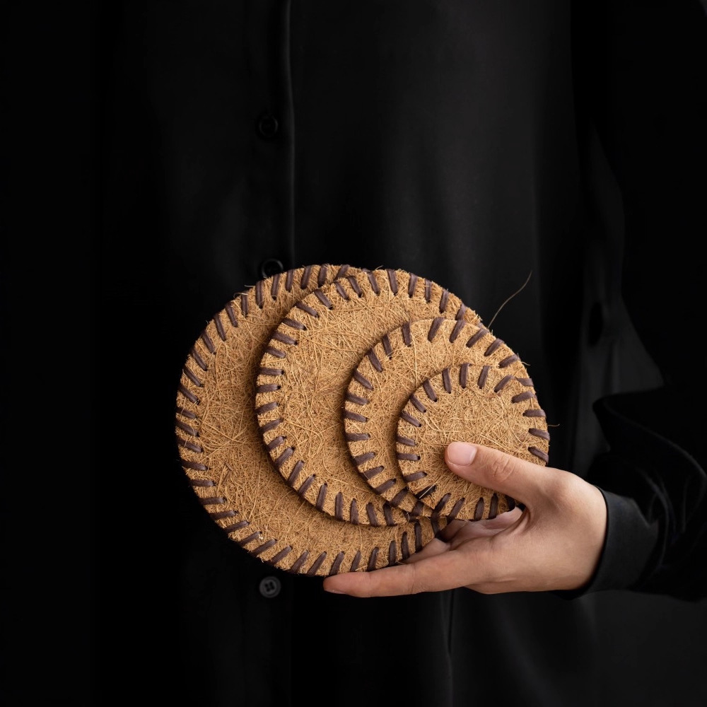 Bán buôn đế trà cọ dừa tự nhiên đế lông đế ấm trà đế ấm trà Đế cốc cọ cách nhiệt thủ công