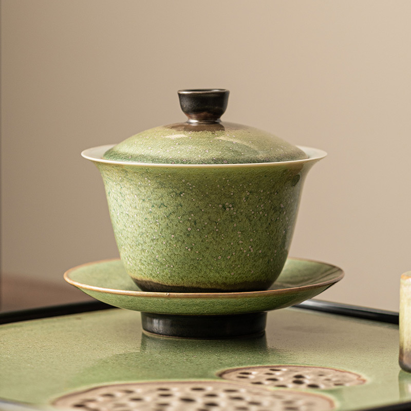 Bát có nắp tam tài cổ điển lò nung, bát pha trà gốm sứ, bộ trà Kung Fu gia dụng cao cấp, bát cầm tay phục trà chống bỏng