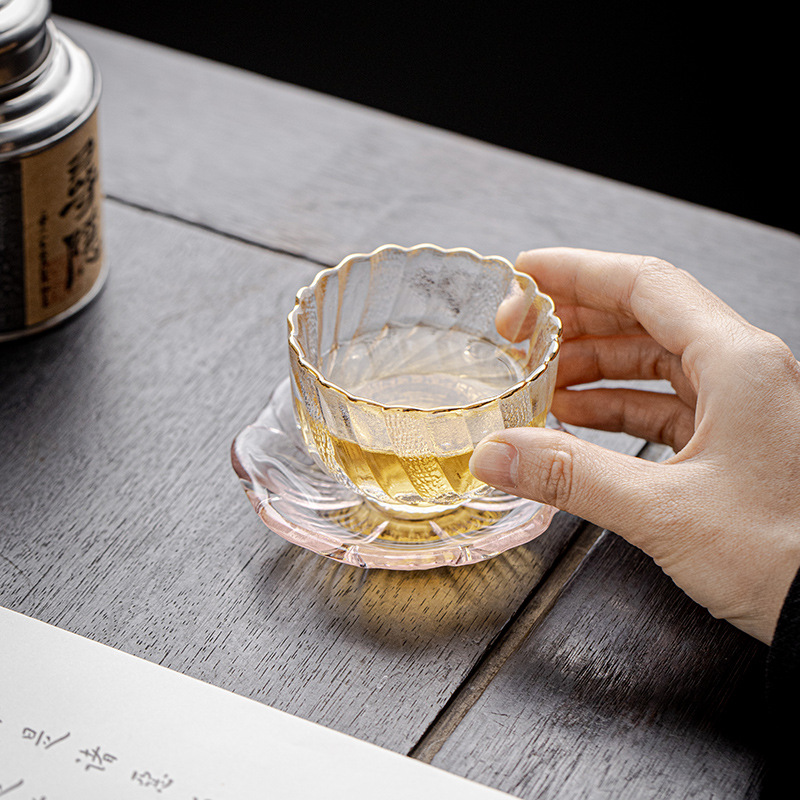 Bộ trà Kung Fu cốc chủ nhân cỡ lớn cốc trà cốc trong suốt dày đơn giản gia dụng cốc trà cốc nhỏ thủy tinh chịu nhiệt