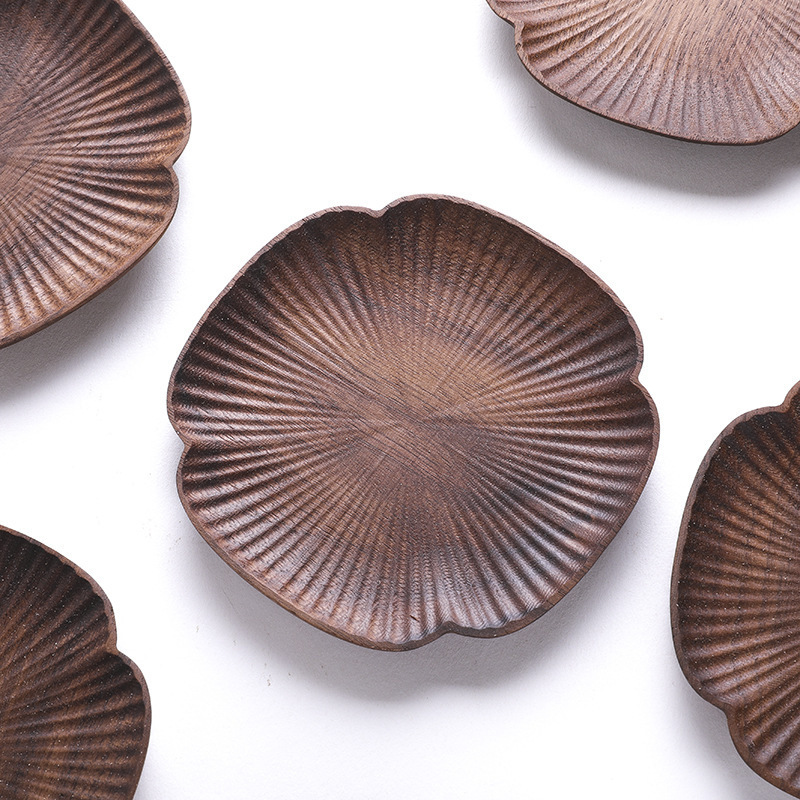 Cốc trà gỗ óc chó đen kiểu Nhật, đế lót ly cỏ bốn lá, bộ trà Kung Fu chống bỏng chống trượt, xưởng trà đạo bán buôn