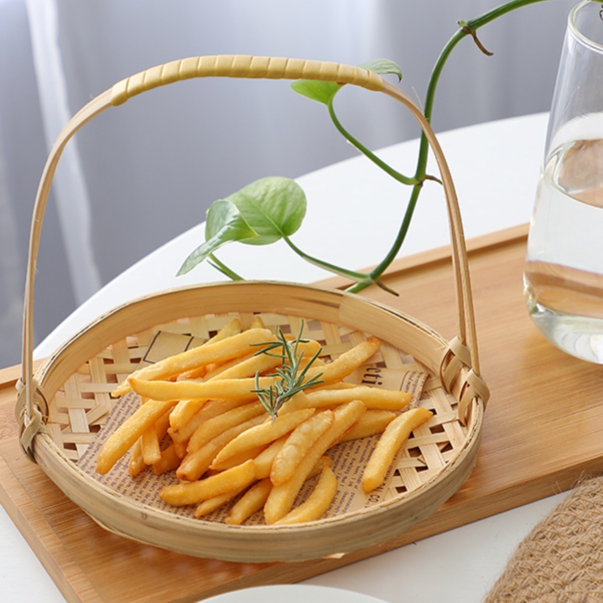 Snack, giỏ khoai tây chiên xanh, giỏ tre, giỏ ăn vặt kiểu Trung Quốc, khay đan bằng tre, đĩa chiên, giỏ trang trí trung thu, bán buôn