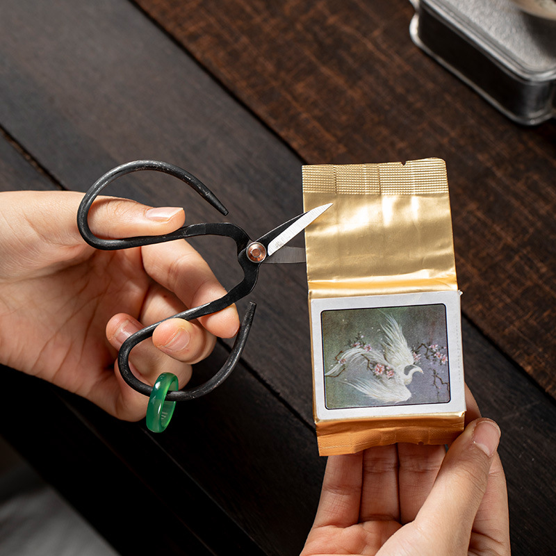 Kéo nghệ thuật trà rèn hoàn toàn thủ công, kéo túi trà, phụ kiện trà đạo Trung Quốc, kéo trà sắt thủ công mini