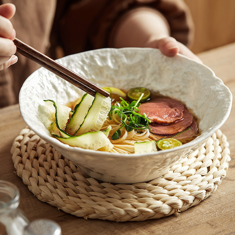 Bát mì ramen hình nón họa tiết đá lớn mới, bộ đồ ăn khách sạn, bát gốm sứ kiểu Tây cao cấp, bát salad nhẹ nhàng sang trọng, bát tráng miệng.