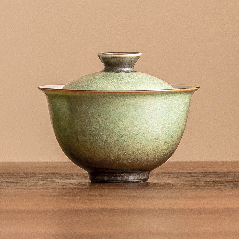 Bát pha trà gốm sứ lò nung, bầu trời đầy sao xanh, bát có nắp đậy, cốc trà, bộ trà kung fu cổ điển làm bằng tay, đơn không nóng