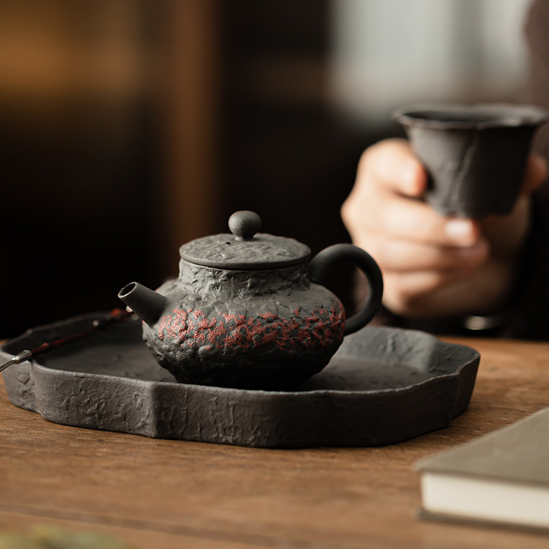 Ấm trà cổ điển bùn đá cũ ấm cầm tay gốm thô ấm vuông dụng cụ pha trà gia dụng lỗ bóng lọc dụng cụ pha trà Kung Fu ấm đơn