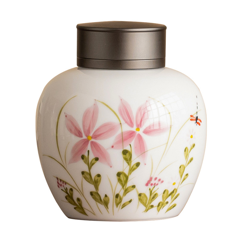 Hộp đựng trà bằng gốm sứ vẽ tay, hộp đựng trà cao cấp, hộp đựng trà cầm tay cỡ nhỏ, hộp đựng trà