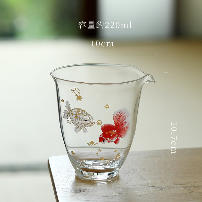 Cốc thủy tinh borosilicate trong suốt cao, vách ngăn trà decal thủ công, biển trà, phụ kiện trà đạo kung fu.