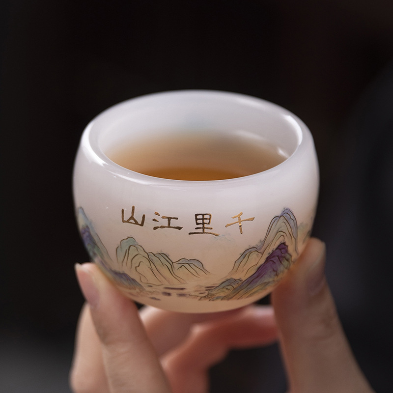 Bộ cốc chủ nhân Qianli Jiangshan Liuli Bộ dụng cụ trà Kung Fu Sản phẩm gia dụng tách trà cốc trà cao cấp sang trọng nhẹ