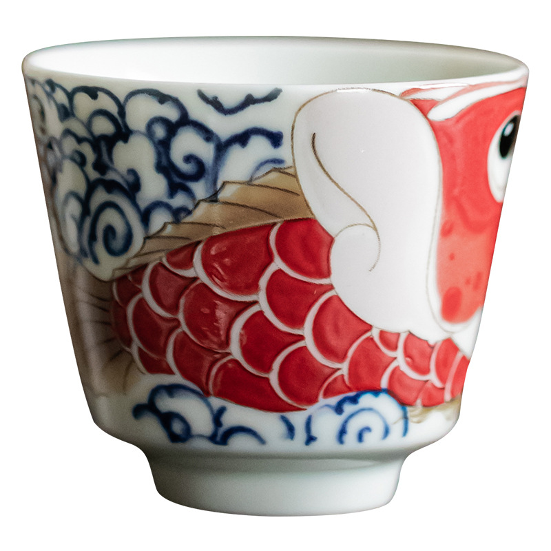 Cốc trà gốm sứ thủy triều cá rồng cốc trà cốc chủ nhân cốc ống thẳng cốc hình thang cốc Miệng Lớn cốc thủ công kiểu Trung Quốc mới