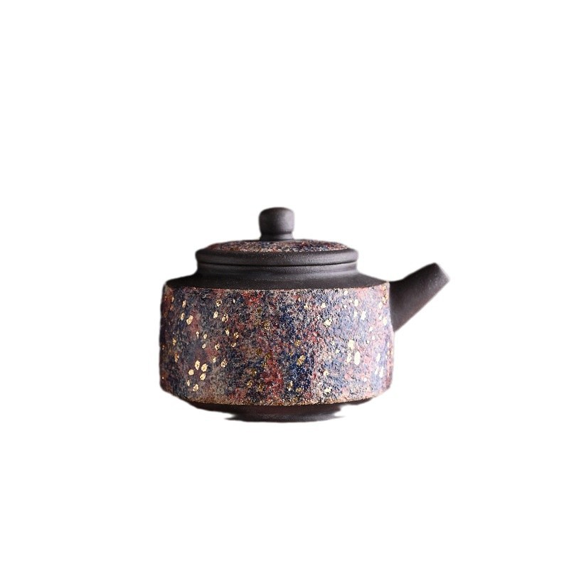 Ấm trà đá gốm thô và mỏ đầy màu sắc, tách trà cổ điển, bộ trà, đồ thủ công bằng gốm sơn thủ công, ấm trà Xi Shi, ấm trà đốt củi