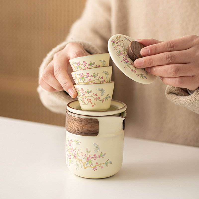 Bộ ấm trà du lịch Ruyao, thiết bị uống trà cắm trại ngoài trời, bộ nhỏ Kung Fu, một ấm và một cốc, cốc khách nhanh di động