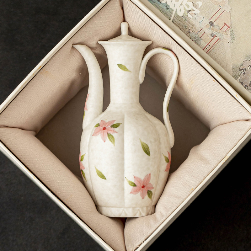Bình ấm rượu hoa anh đào trắng mỏ đá, dụng cụ rượu gốm sứ gia dụng, bình rượu phong cách Trung Quốc, bình chia rượu, hộp quà