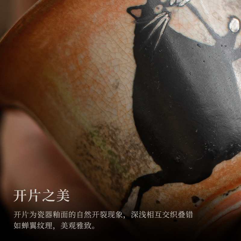 Zhiye Cat Tingtao Nắp bát thay đổi thứ hai Nắp bát sứ Retro gốm sứ pha trà chén trà Giả Gỗ Thủ Công Bạc vẽ tay